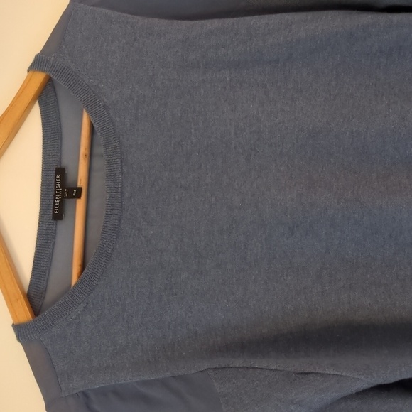 Eileen Fisher Petite Cotton Silk blend Sheer Sleeves Closet Staple Pullover - Picture 2 of 11